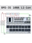 Плата BMS 3S 100А 12.6 Вольт контроллер для балансировки, защиты и зарядки Li-ion аккумуляторов 18650, 21700, 26650